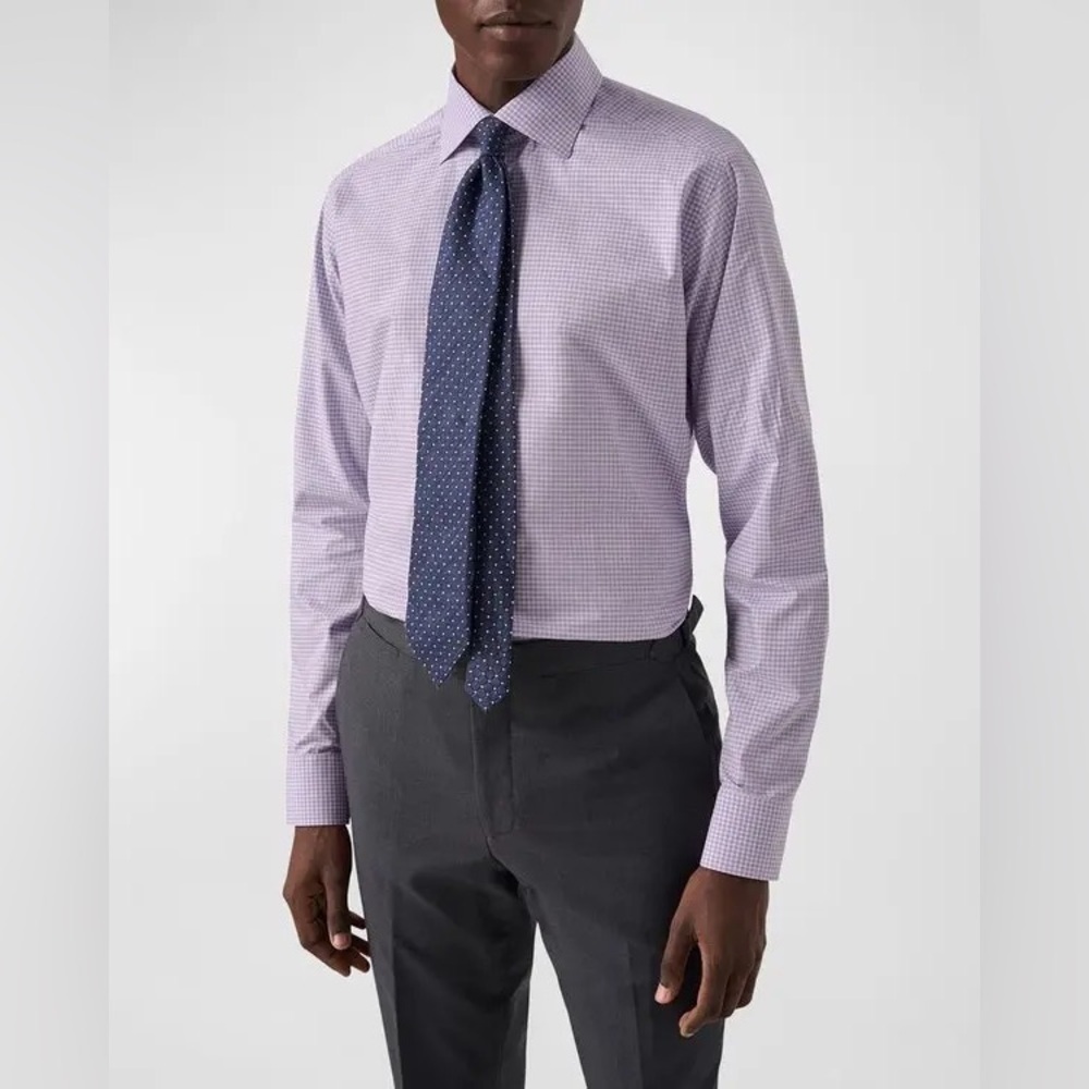 Eton Blue/Red Plaid Contemporary Poplin Dress Shirt 44 | 17.5